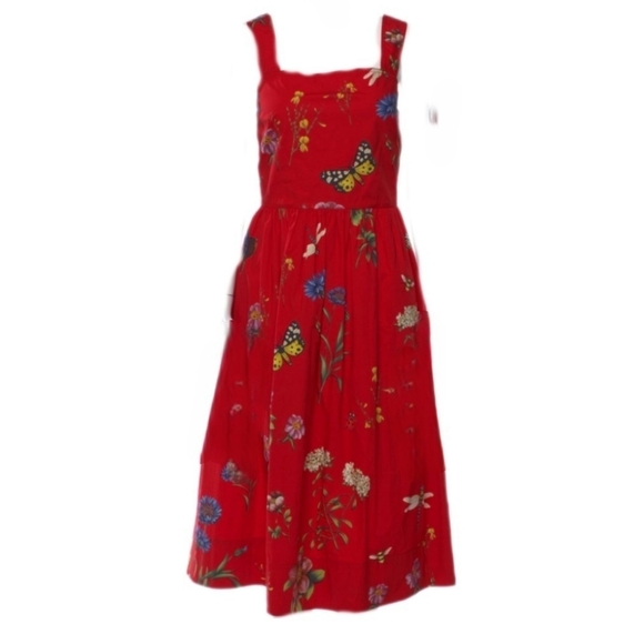 ◇$2,390 NEW OSCAR DE LA RENTA STUNNING RED FLORAL MIDI RUNWAY DRESS US 10 - Picture 11 of 12